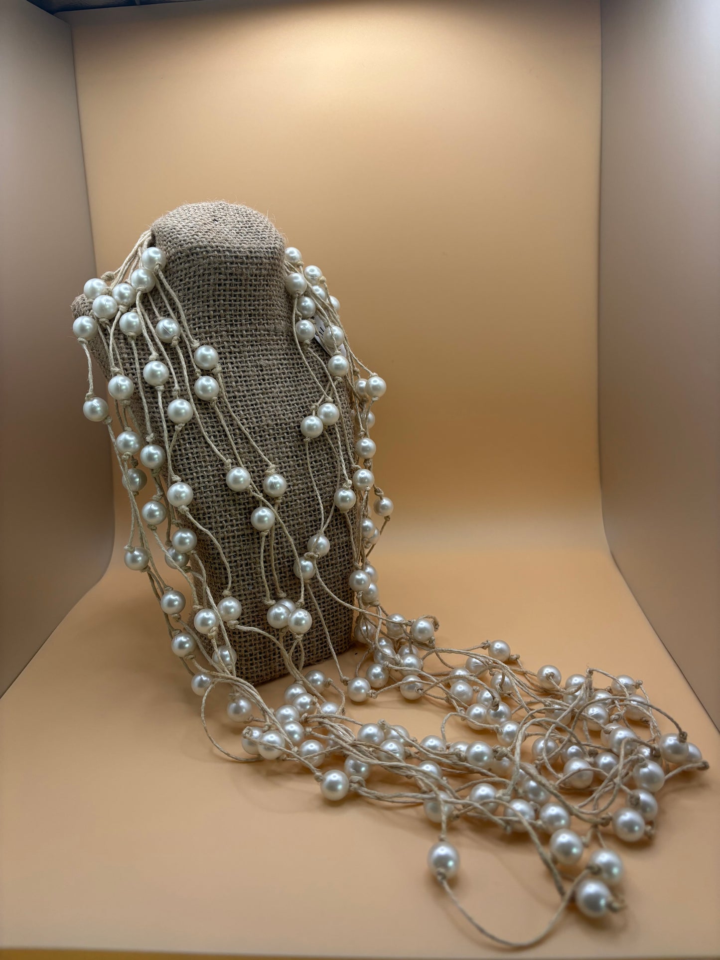 Necklace Handmade of Jute and Pearls