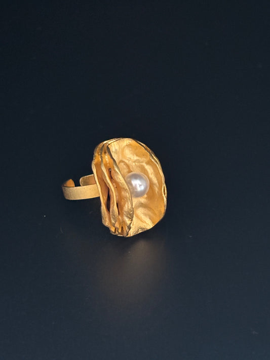 Pearl Flowered Adjustable Ring