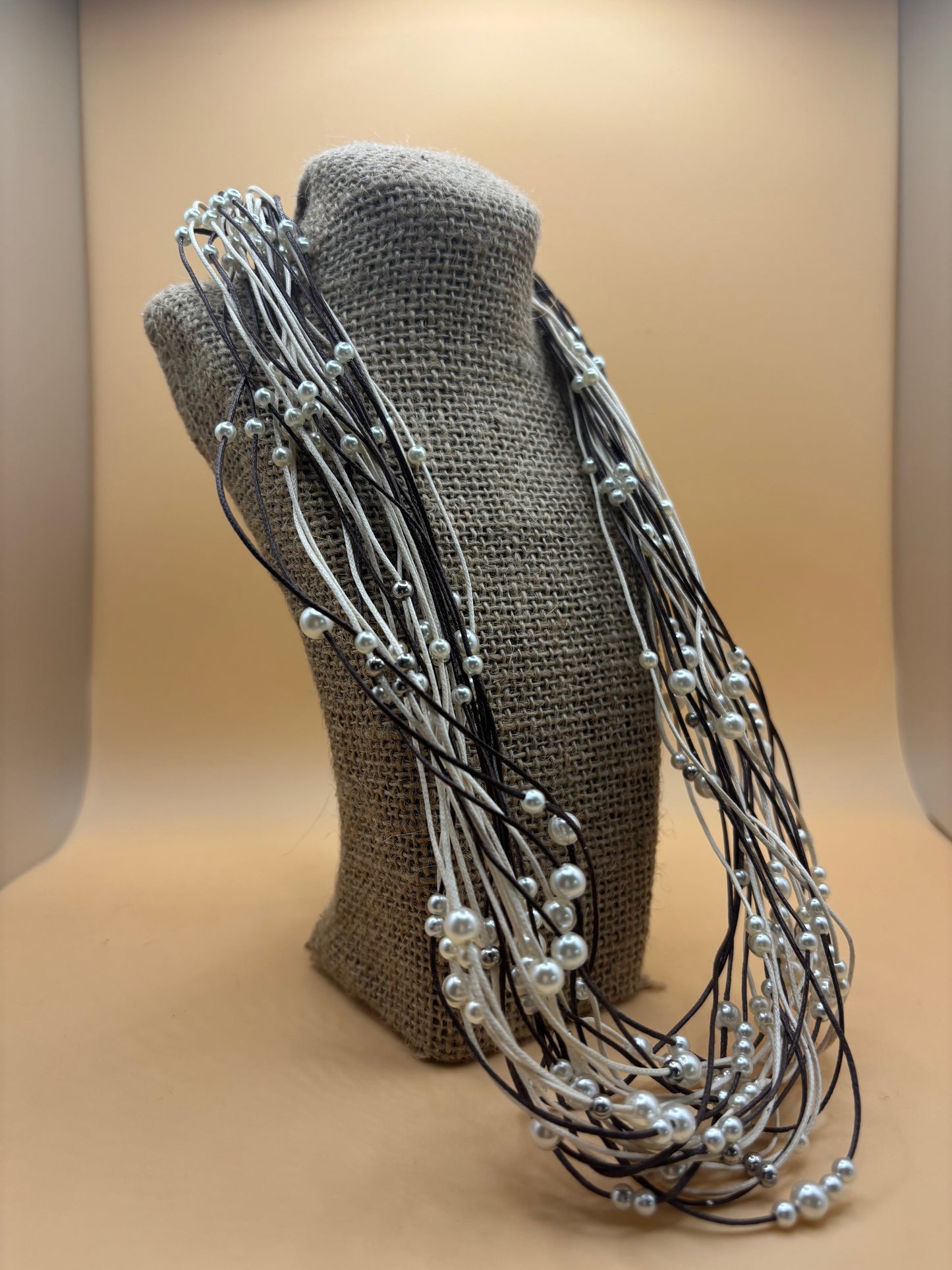 Black & White pearls and jute Necklace