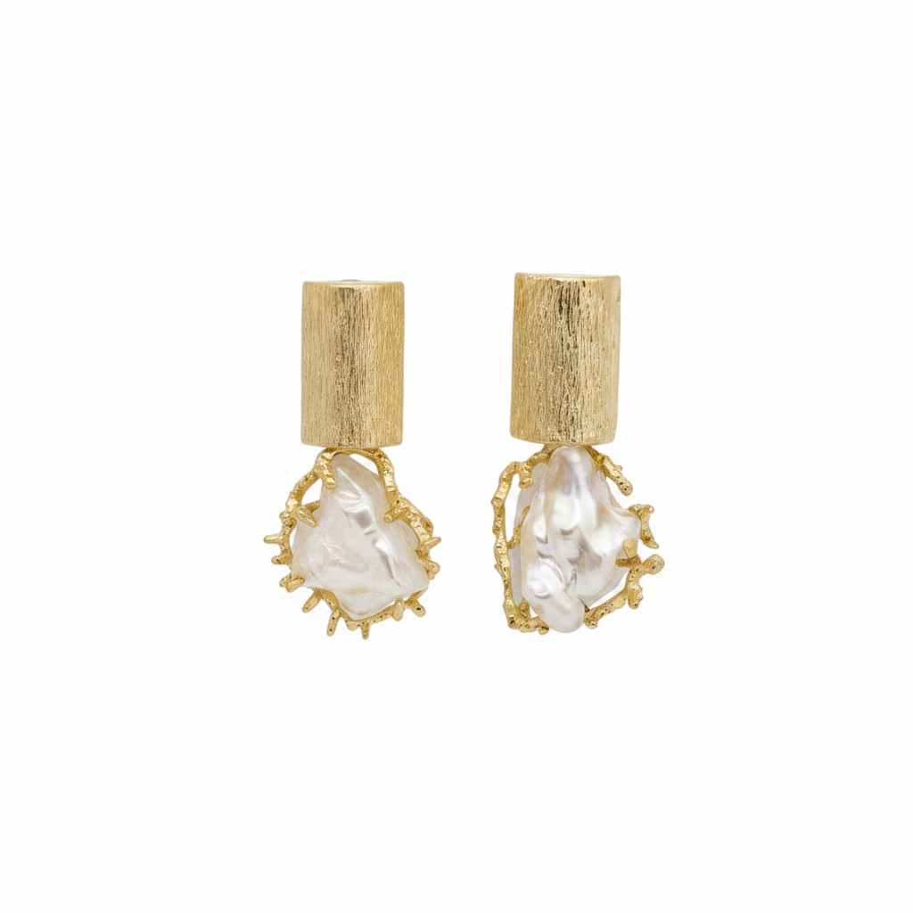 Pendientes dorados con cristal en bruto sin fondo