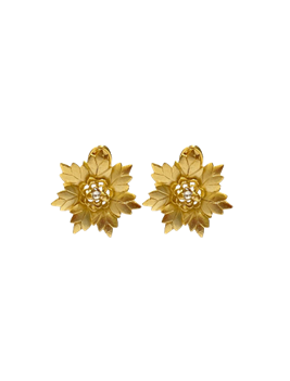 Large Flower Petal Stud Earrings - 22K Gold Plated