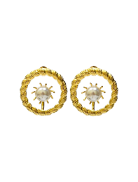 Twisted Hoop Sun Crystal Stud Earrings - 22K Gold Plated